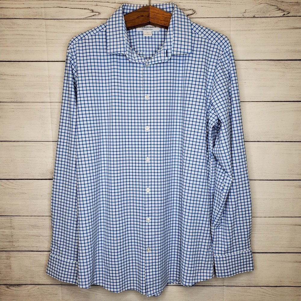Mizzen + Main Trim Fit Performance Stretch Check Button Down Shirt L/S Men's XL